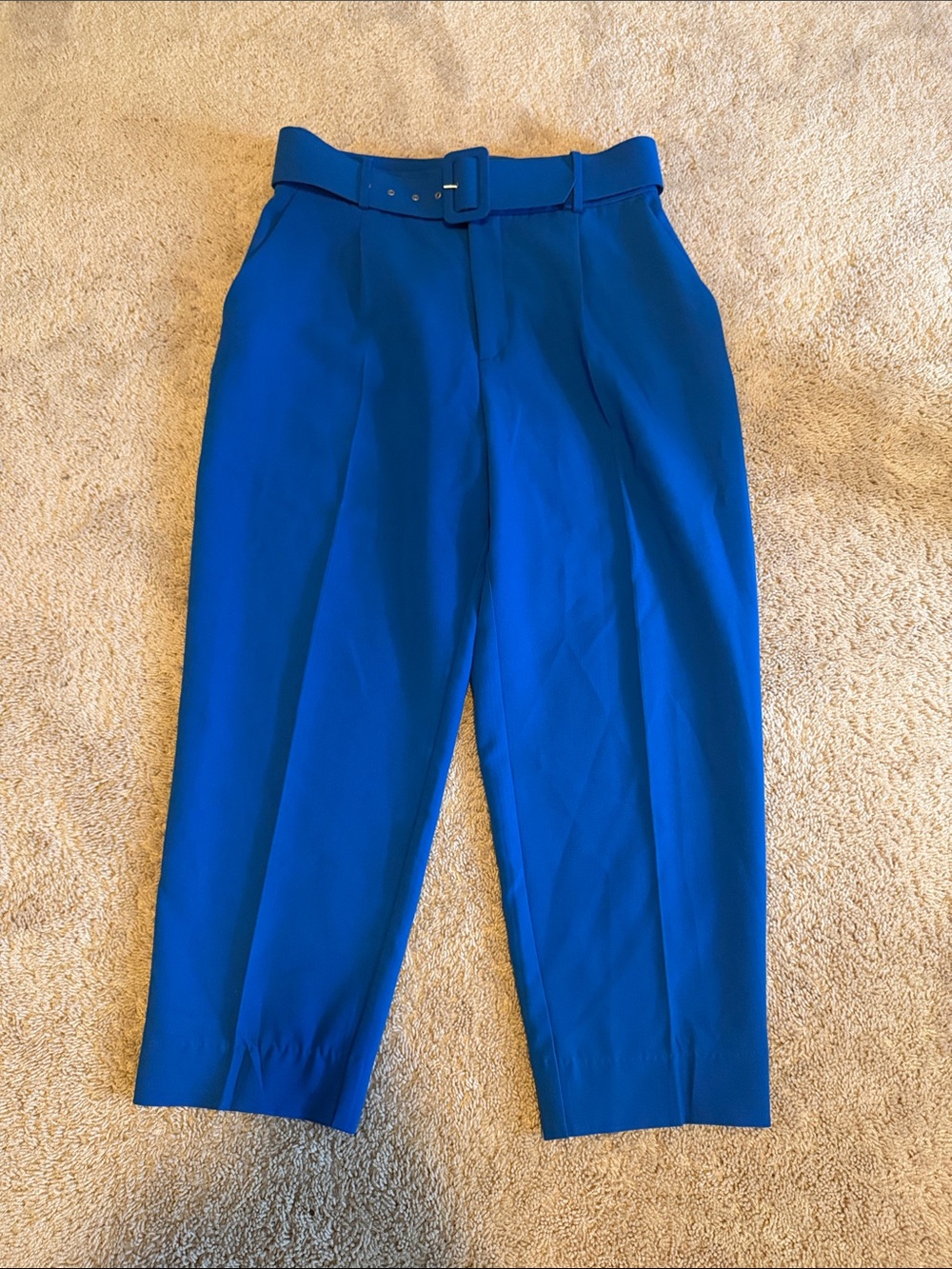 Zara Bright Blue Cropped Belted Trousers